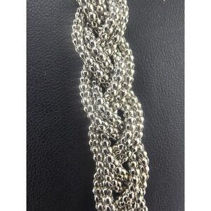 Estate Braided Popcorn Chain Statement Necklace Silver Tone Black Cord 22in